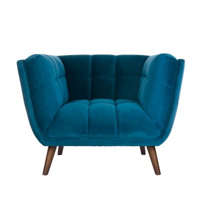 Louer un fauteuil design Beryl en velours bleu à Toulouse Location d'assise en France pour vos évènements exposition foire salon pro ambiance cosy