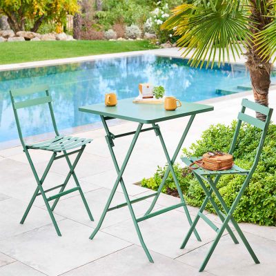 Location de mobilier table et chaise pliante Maya en acier à Toulouse pour les salons événementiels foires expositions terrasse jardin louer en france